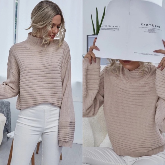 Loose Cowl Neck Blush Sweater - Picture 3 of 4